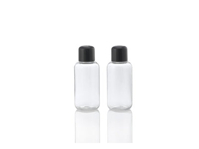Plastflaske klar, 50 ml. m/sort låg