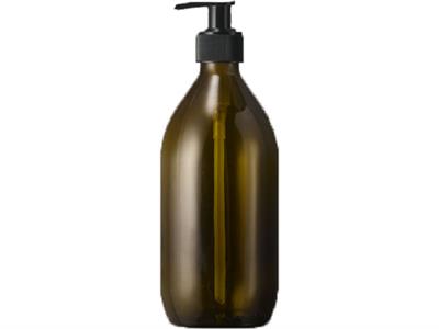 Glasflaske brun, 500ml., m/sort pumpe, Urtegaarden