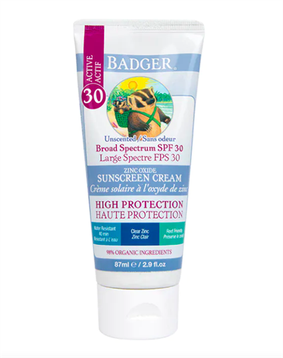 Solcreme, Unscented/Zinc Oxide, Faktor 30, Badger Balm
