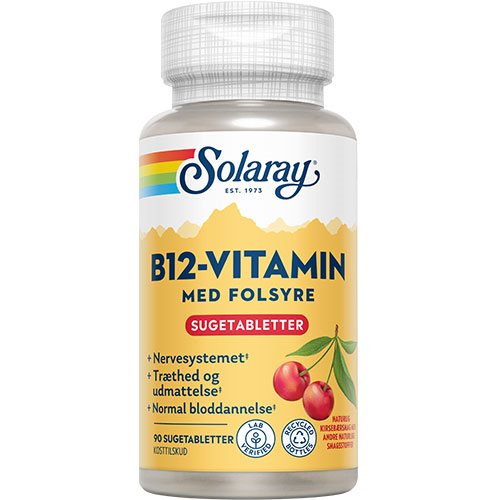 B12 vitamin m. folsyre, Sugetablet, 90 tab., Solaray