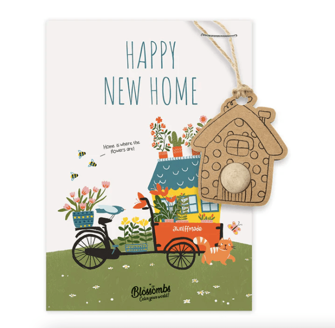 Kort med frøbombe + Happy Home-vedhæng, Blossombs
