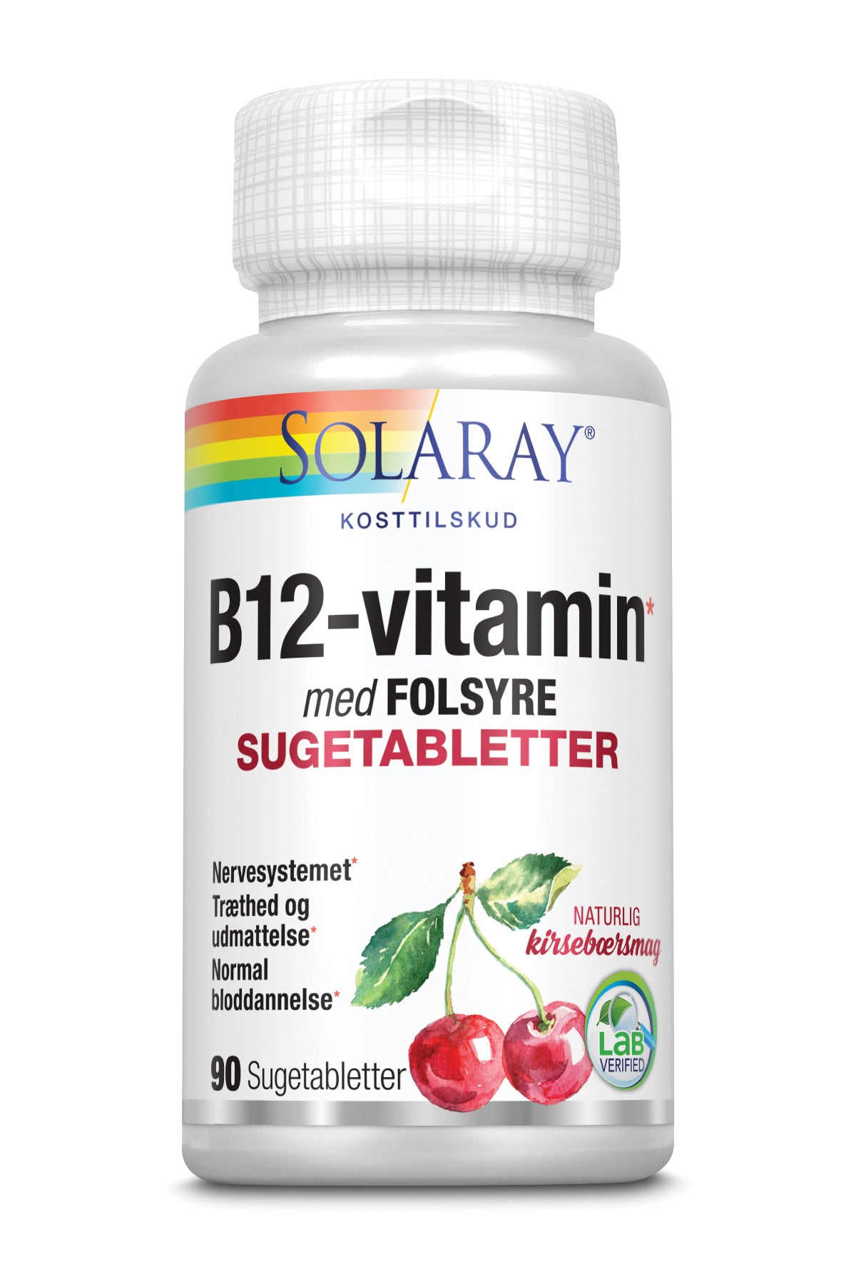 B12 vitamin m. folsyre, Sugetablet, 90 tab., Solaray