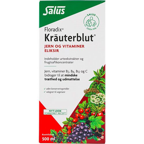 Floradix Kräuterblut, Urte-jern mikstur, 500 ml, Salus